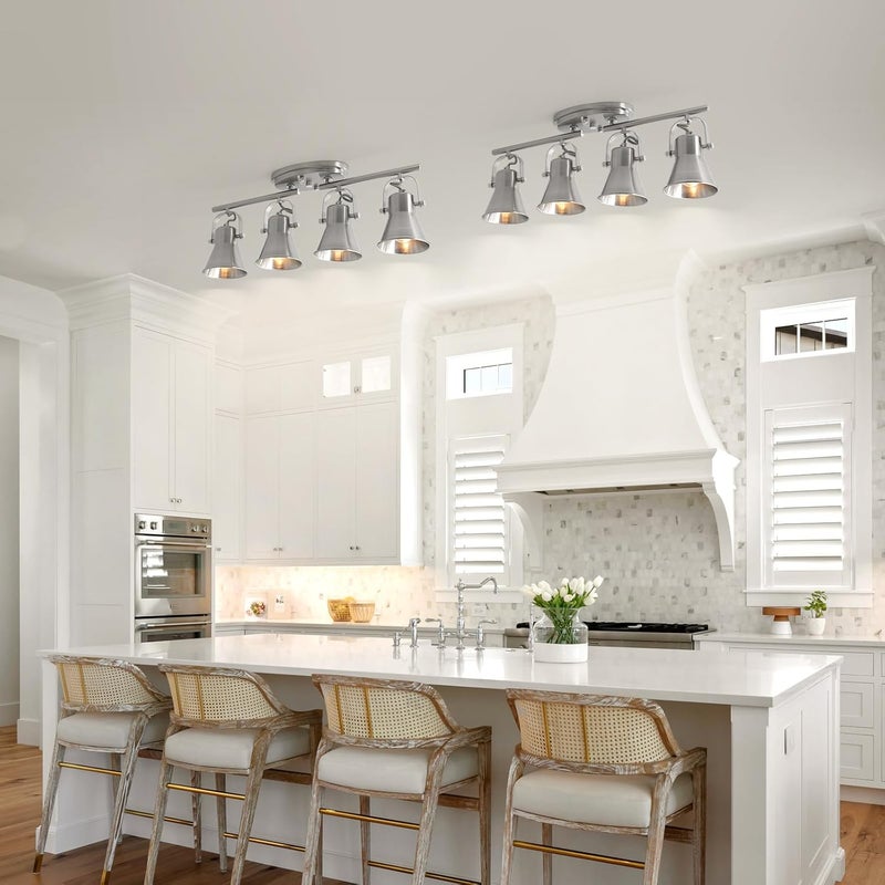 SEEBLEN 4-Light Track Lighting Fixtures Ceiling, Industrial Modern Kitchen Track Lighting, Nickel Directional Ceiling Light, for Kitchen Island, Dining Room, Living Room - Image 4